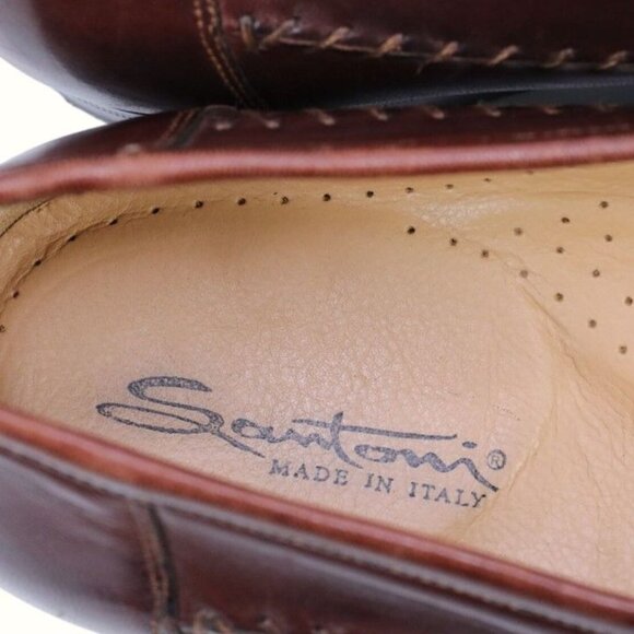 Santoni Italy All Leather Tassel Loafers Brown Moccasins Men's 11.5D Dress Shoes - Picture 5 of 14